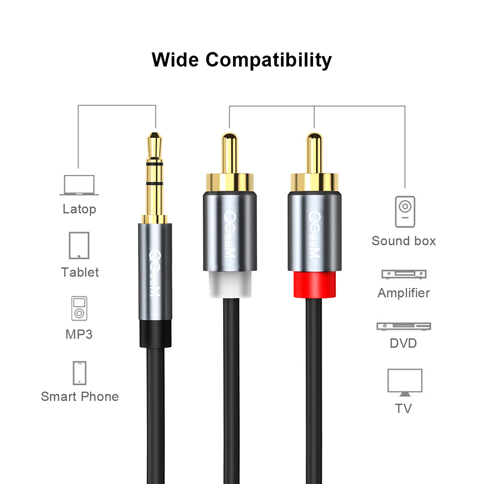 QGeeM RCA Cable 2RCA to 3.5 Au - Home Cinema Heos recensie en prijs